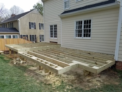 deck joists installed over beams